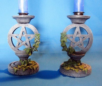 Kerzenständer Pentagramm mit Efeu 2 Stück
