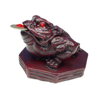 Feng Shui Frosch Glücksbringer rot mit Münze im Maul