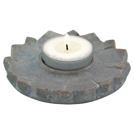 Kerzen- und Räucherstäbchenhalter Lotus – Speckstein natur