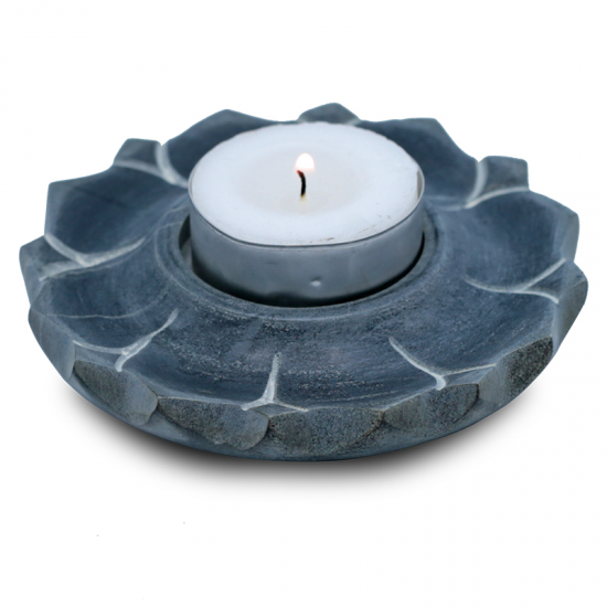 Kerzen- und Räucherstäbchenhalter Lotus - Speckstein grau