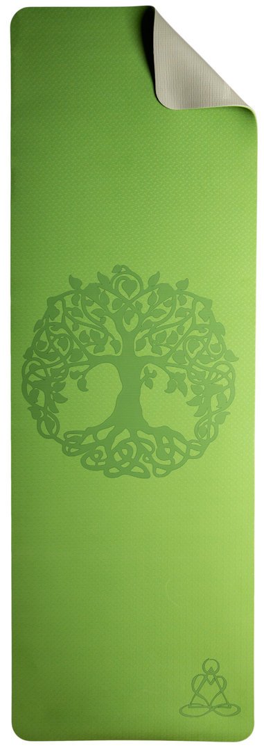 Yogamatte TPE ecofriendly - hellgrün / grau mit Baum des Lebens