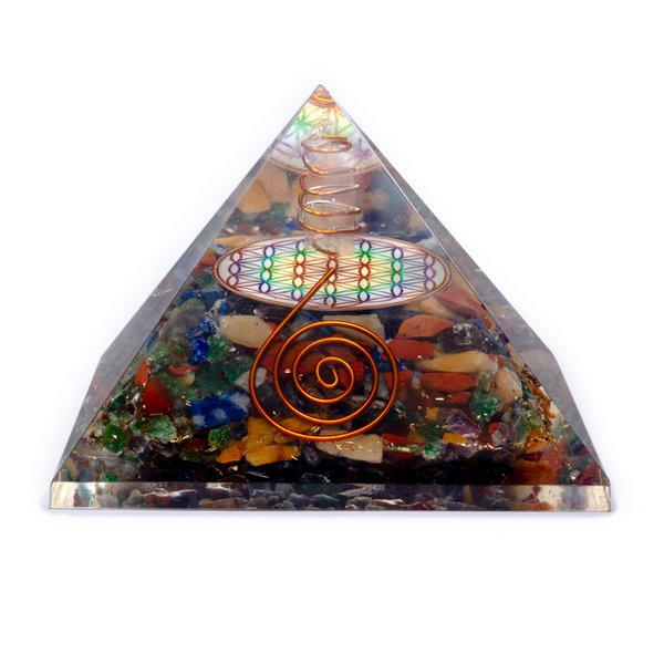 Blume des Lebens Chakra Pyramide mit Kristallspitze
