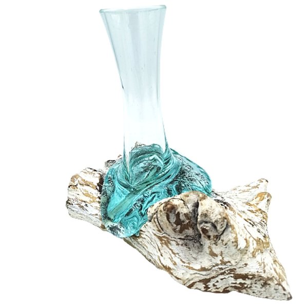 Geschmolzenes Glas auf Weiß Gewaschenem Holz - Vase - Klein
