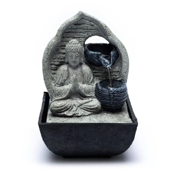 Buddha Tischbrunnen grau